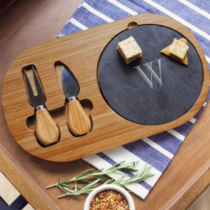 Get Personalized Bamboo And Slate Cheese Board Set For $59 At Homedecorators.com