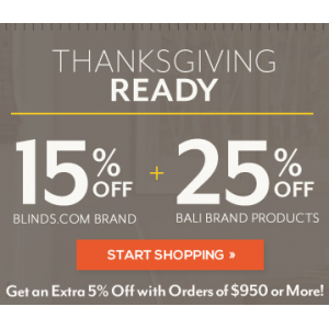 Thanks Giving Ready : Get 15% Off + Extra 25% Off At Blinds.com