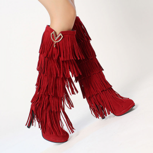 Womens Vintage Faux Suede High Heels Fringe Tassel Western Knee High Boot Pumps For $26.89 (Ebay.com)