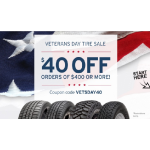 Veterans Day Tire Sale : Get $40 Off on Order of $400 or More At Tirebuyer.com