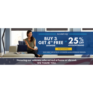 Buy 3 Get 4th Free on Sitewide + 25% Off on Levolor Brand At Blinds.com