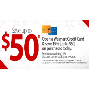 Open a Walmart Credit Card & Save 15% (Up to $50) on Purchases Today