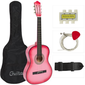 New Beginners Acoustic Guitar With Guitar Case, Strap, Tuner and Pick Pink For $34.95 At Walmart.com