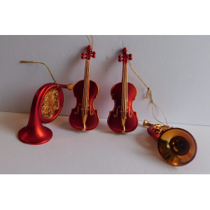 Vintage Set of 4 Red & Gold Plastic Musical Instruments Christmas Ornaments For$9.99 At Ebay.com  