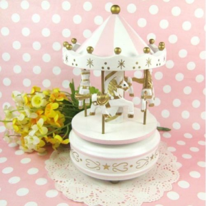 Vintage Pink Wooden Merry Go Round Carousel Music Box Kids Girls Christmas Gift For $9.19 At Ebay.com