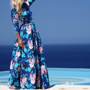 Vintage Women Boho Floral Blue Long Sleeve Party Cocktail Evening Maxi Dress For $10.99 At Ebay.com