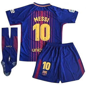 Messi Barcelona Home Kids Youth Soccer Jersey & Shorts & Socks Set 2018 Season Red/Blue $32.99 At Amazon.com