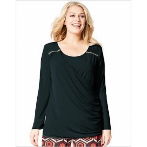 Just My Size Long-Sleeve Drape-Neck Women's Top with Shoulder Zippers and Faux-Cami Inset at $21.99